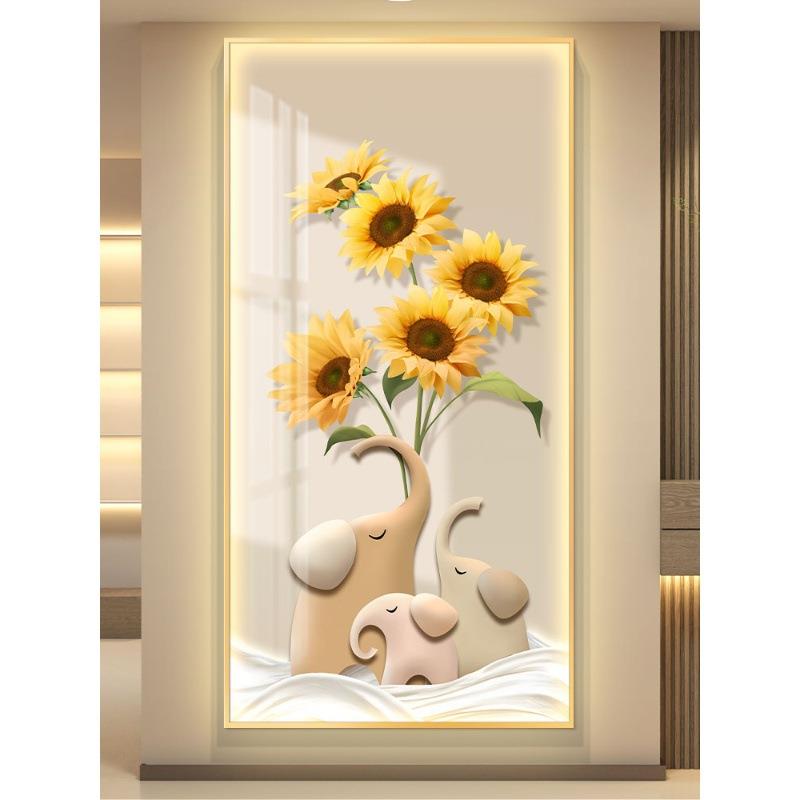轻奢led带灯入户玄关装饰画走廊过道挂画壁画简约现代奶油风小象