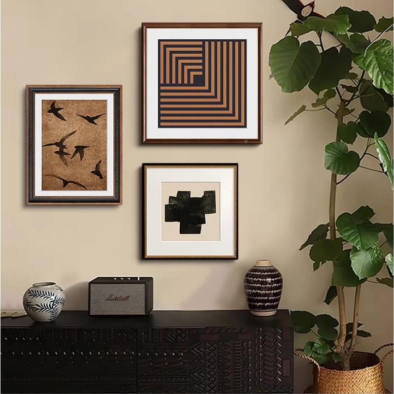 法式中古客厅装饰画现代抽象组合玄关挂风画书房B-447矮柜式古复