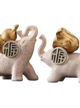 招财陶瓷大象摆件客厅电视柜办公室轻奢高档玄关葫芦装饰工艺品