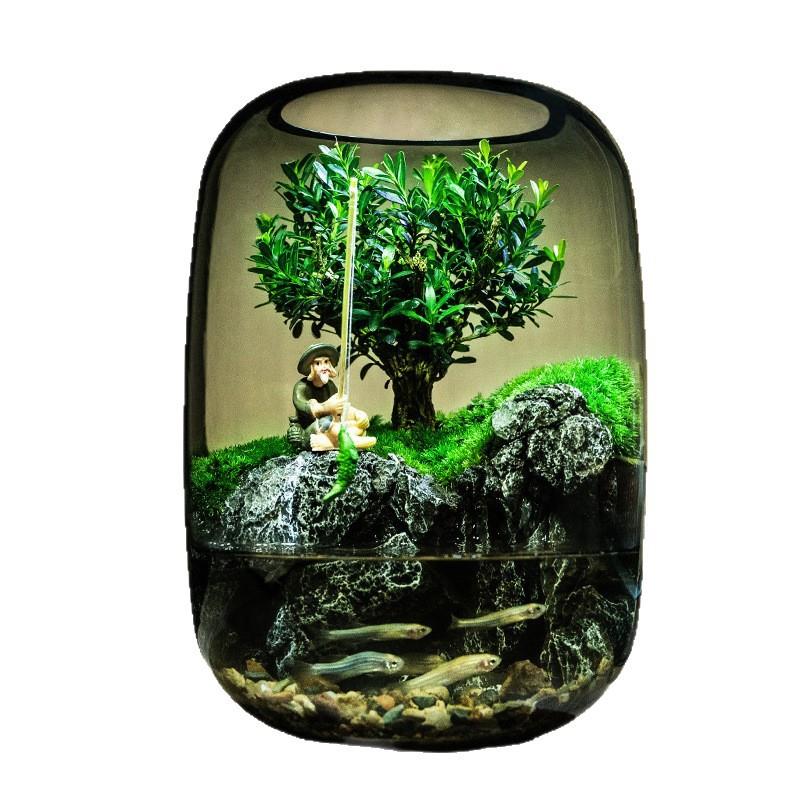 网红爆款[小猫钓鱼]苔藓微景观办公室创意绿植生态缸鱼缸桌面摆件