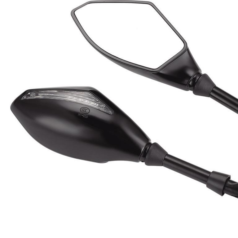 通用街车摩托车光后视镜LED灯三点蓝转向功能双灯后视镜2带4242A2