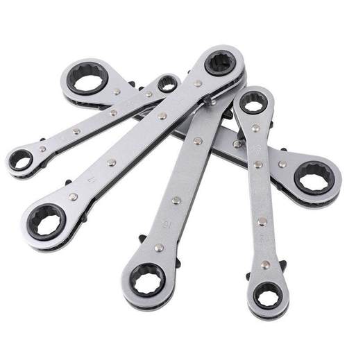 5件套棘轮扳手套装梅花双头双向6-22mm公制英制加厚高碳钢棘轮式