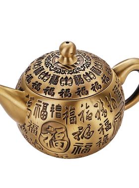 仿古做旧加厚四大神兽小茶壶办公室茶室茶桌装饰百福手把壶工艺品