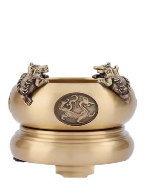 宏达全黄铜四方来财聚宝盆玄关装饰品铜盆金蟾铜器摆件