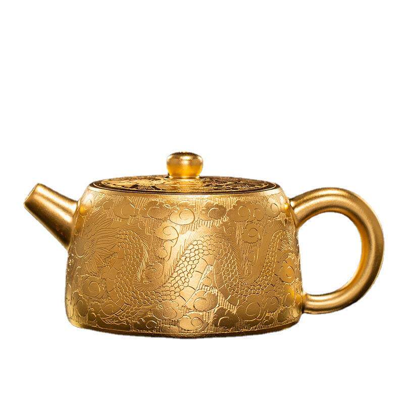 茶具礼品养生茶壶宜兴名家纯手工原矿紫砂壶鎏金井栏泡茶壶单壶