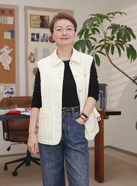 一支探戈丨小个子极简 羊毛填充时尚翻领绗缝极简棉服马甲2610104