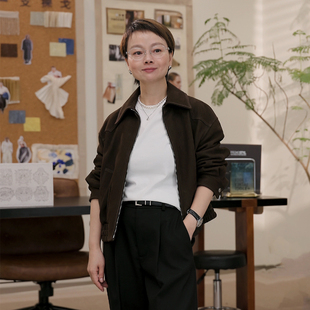 一支探戈 飞行员帅气翻领绒面羊皮衣夹克外套2530921 小个子极简