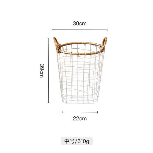 美式网格简约铁艺复古收纳篮藤条铁丝编织储物筐纯手工手提置物篮