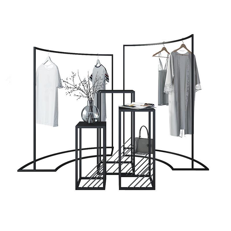 服装店弧形高低组合中岛展示架半圆形落地式挂衣架中间流水台橱窗