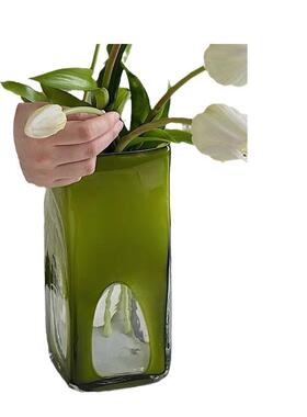 法式中古方口玻璃花瓶高级感客厅装饰摆件水培插花花器民宿软装