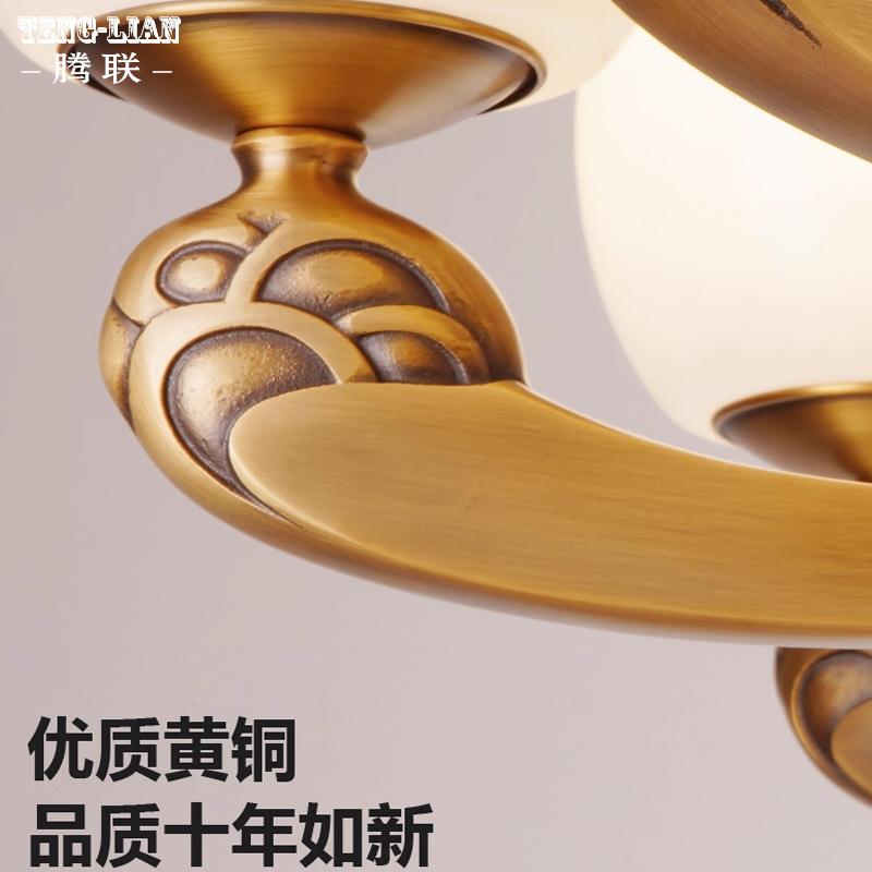 美式别墅全铜吊灯客厅式灯复古复楼大餐厅卧室欧简约式厅云石灯具