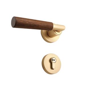 中古风门锁卧室静音磁吸室内房门锁家用复古木门胡桃木金色门把手