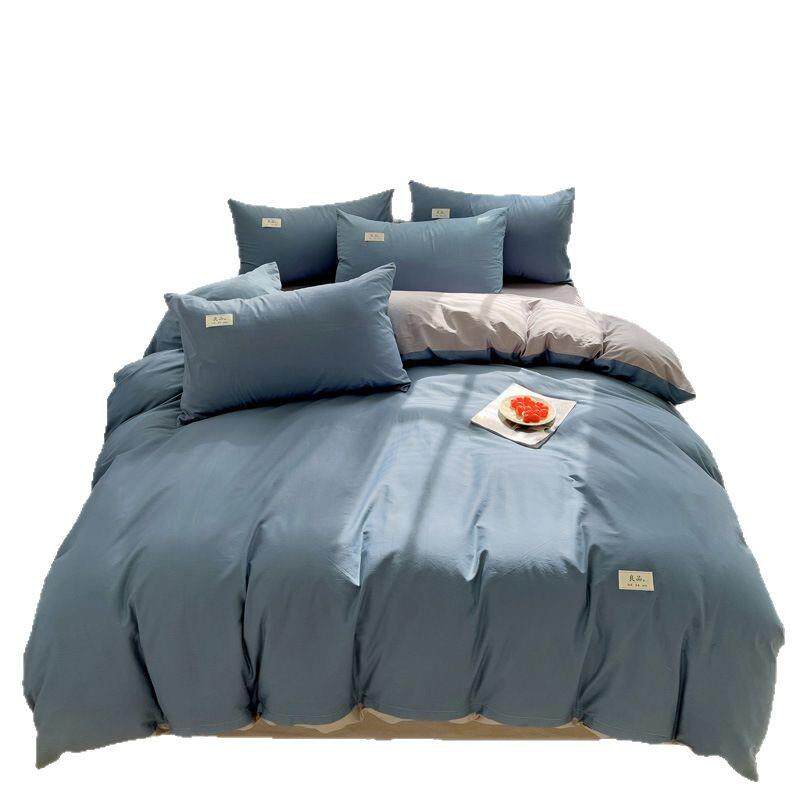纯棉纯色双拼四件套全棉素色双色三件套1.8床单款床笠款床上用品