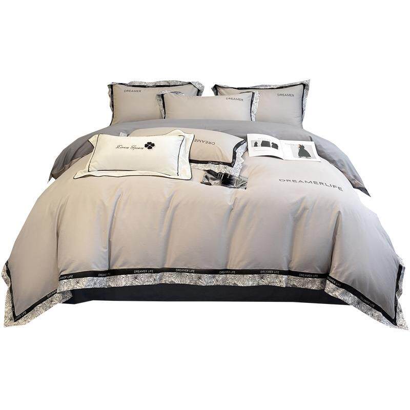 轻奢美式四件套纯棉全棉床单被套床笠被罩新款床上用品拼边刺绣