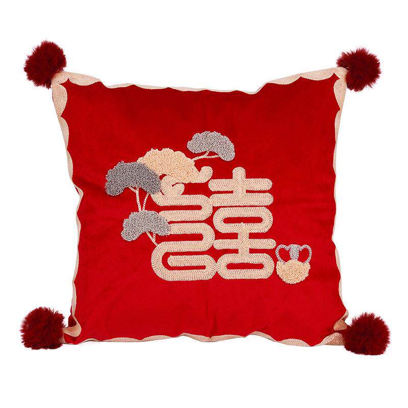中式刺绣喜字结婚抱枕婚庆沙发坐垫套婚房红色喜庆靠枕源头工
