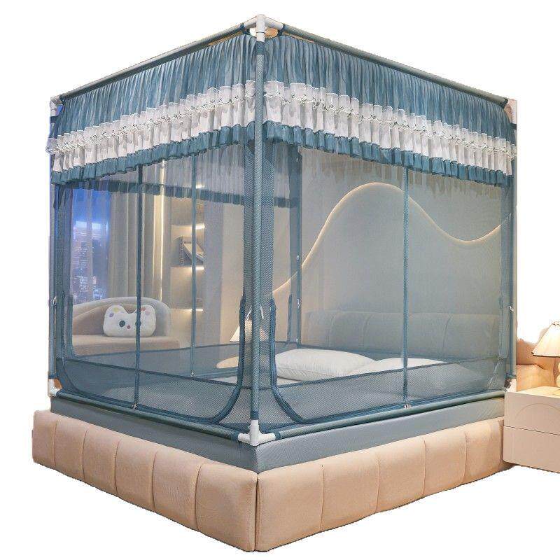 儿童防摔床笠款蚊帐家用蒙古包防掉床1.8三开门方顶文帐子