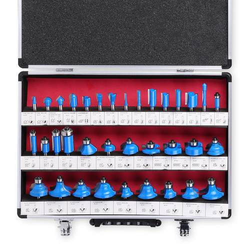 35件套1/4柄蓝色开窗铝盒木工铣刀修边刀圆角刀斜角刀圆角刀DIY工