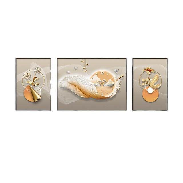 现代轻奢福鹿客厅装饰画带钟表高级感抽象沙发背景墙三联组合挂画,家居饰品,现代装饰画,淘宝优惠券,粉丝福利购,淘宝优惠卷