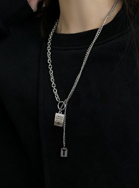 秋冬小众设计感毛衣链子男潮嘻哈百搭中性配饰长款钛钢卫衣项链女