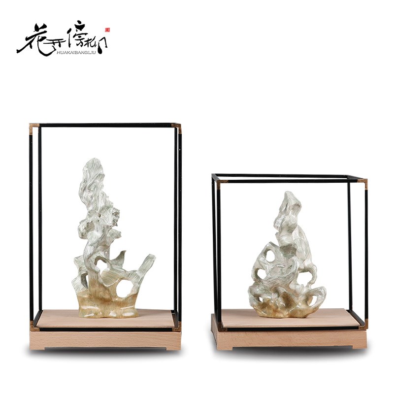 新中式古典太湖石玄关摆件样板房家居客厅电视柜铁架软装饰品摆设
