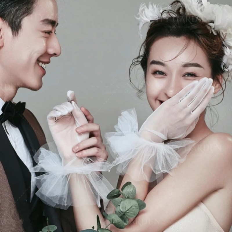 2020新款新娘旅拍婚纱摄影白色纱手套结婚婚纱配饰影楼摄影道具