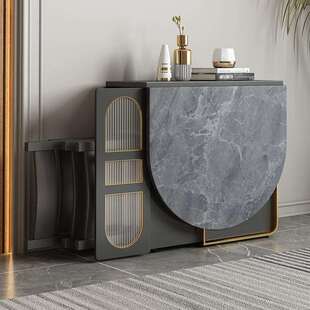 轻奢折叠餐桌小户型家用饭桌可收纳餐边柜多功能简约实木岩板桌椅