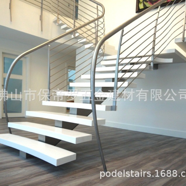 保帝罗异型两边跑楼梯扶手栏杆整体楼梯单梁悬浮龙骨栏杆