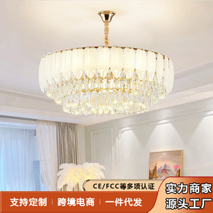 法式客厅吊灯新款网红轻奢高级感羽毛水晶吊灯大厅餐厅卧室灯具