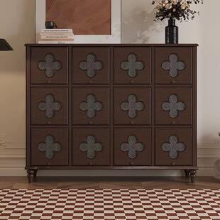 法式实木中古风储物柜斗柜客厅小户型简约12格收纳柜海棠玻璃