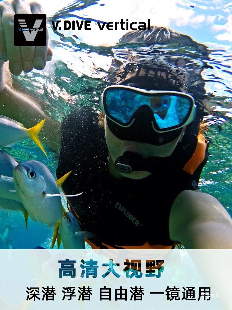 台湾v.diveUV400镀膜专业潜水镜 成人防雾浮潜面罩深潜面镜水宇天