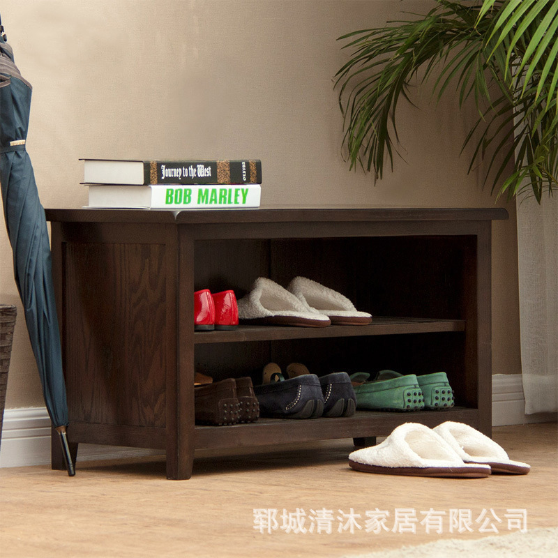 美式实木白蜡木简约落地鞋凳进门口复古鞋柜家用玄关可坐换鞋凳