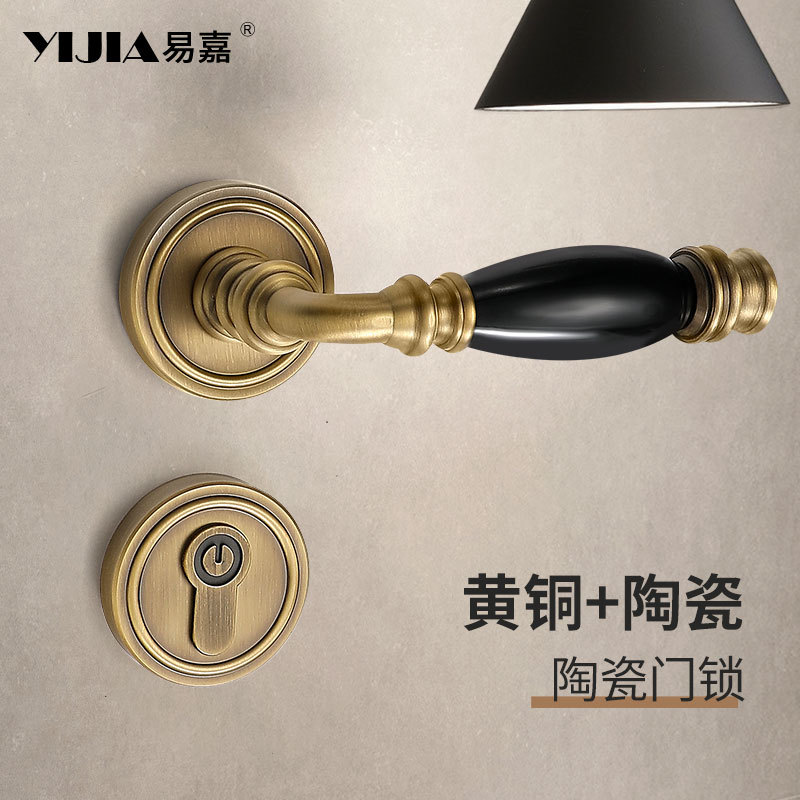 复古金色磁吸静音分体门锁