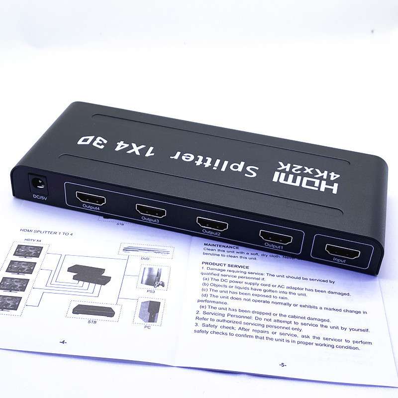 高清HDMI分配器一进四出 4Kx2K带电源1X4 splitter一拖四同时显示