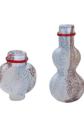 新品宅寂风粗磨渐变红缠丝气泡葫芦款鲜花玻璃玄关居家花瓶
