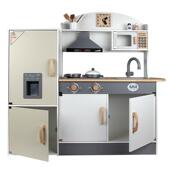 儿童木制过家家欧式 厨房玩具幼儿园仿真煮饭煤气灶台冰箱组合