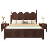 复古全实木床美式 法式 经典 雕花罗马柱主卧室储物1.8米双人床咖色