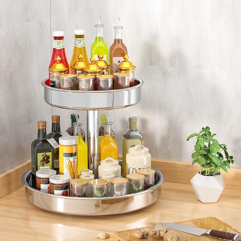 不锈钢厨房家用多功能旋转式置物架调料台面调味收纳盒