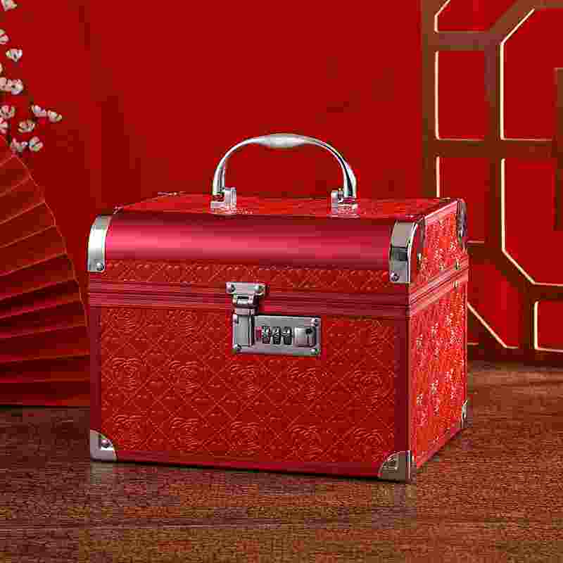 彩礼箱大号玫瑰喜庆婚庆首饰盒手提箱铝箱订婚结婚陪嫁箱密码锁