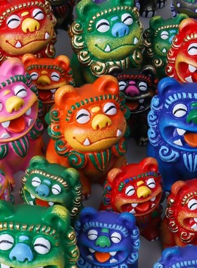 中国风狮爷石敢当喜狮狮圆圆摆件一对书桌家居饰品国潮礼物