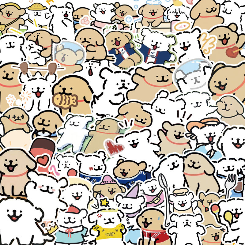 卡通线条小狗贴纸涂鸦拉杆箱水杯日记本电脑防水diy手账素材贴画