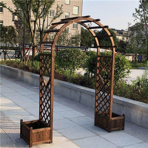 室外碳化防腐木拱门花架实木围栏栅栏装饰花园庭院爬藤架攀爬隔断