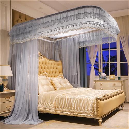 怡甸缘蚊帐家纺 U型导轨蚊帐三门落地式宫廷蚊帐不打墙合金滑轨