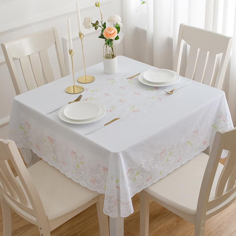 桌布防水防油免洗方桌布正方形pvc蕾丝金色餐桌桌布方桌布塑料