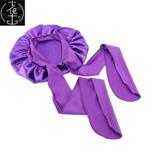 Solid Satin Bonnet with Wide Stretch Ties Long Hair Care Wom