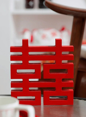 订婚喜字小摆件猫咪情侣摆台全套婚房装饰品闺蜜结婚礼品新婚礼物