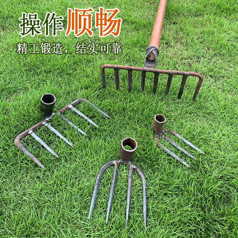 锻打农用工具f四六齿八齿钉耙扒草铁耙子农具园艺平地翻土松土搂
