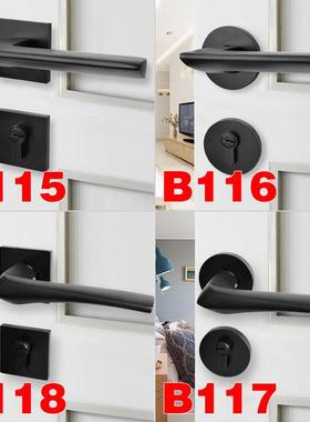 磨砂黑色7255静音磁吸哑光门黑ODX锁室卧室房门锁内分体执木门手