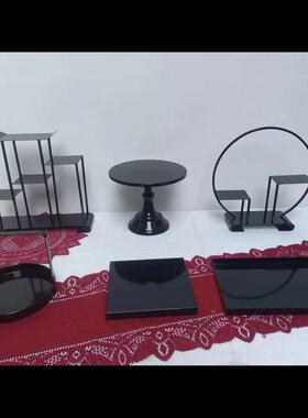 黑色茶歇甜铁品台展示组架艺冷餐台摆台KVO黑色蛋糕盘多套合