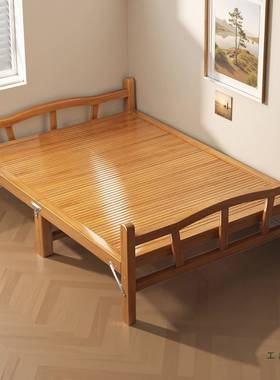 竹床折叠床成21565式人板家用午易休凉床便携简午休床出租房硬板