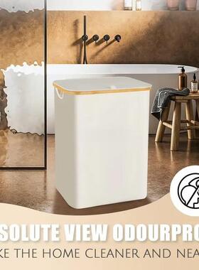 容折量可叠分类35141标脏衣篮带楠竹收纳筐区盖脏分衣篓